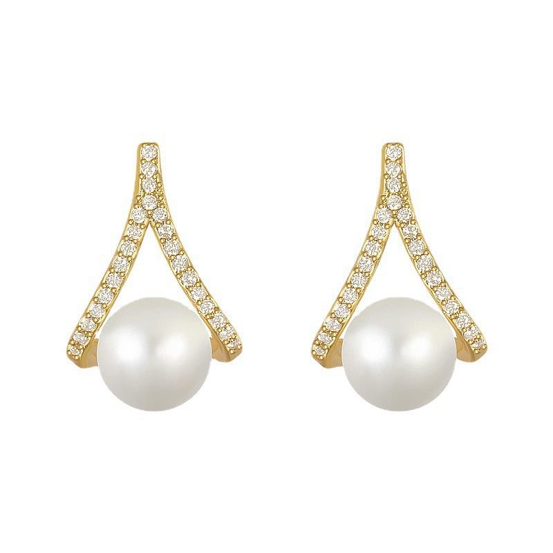 Diamond-set exquisite pearl stud earrings versatile earrings gentle and simple temperament earrings new 1111 explosion