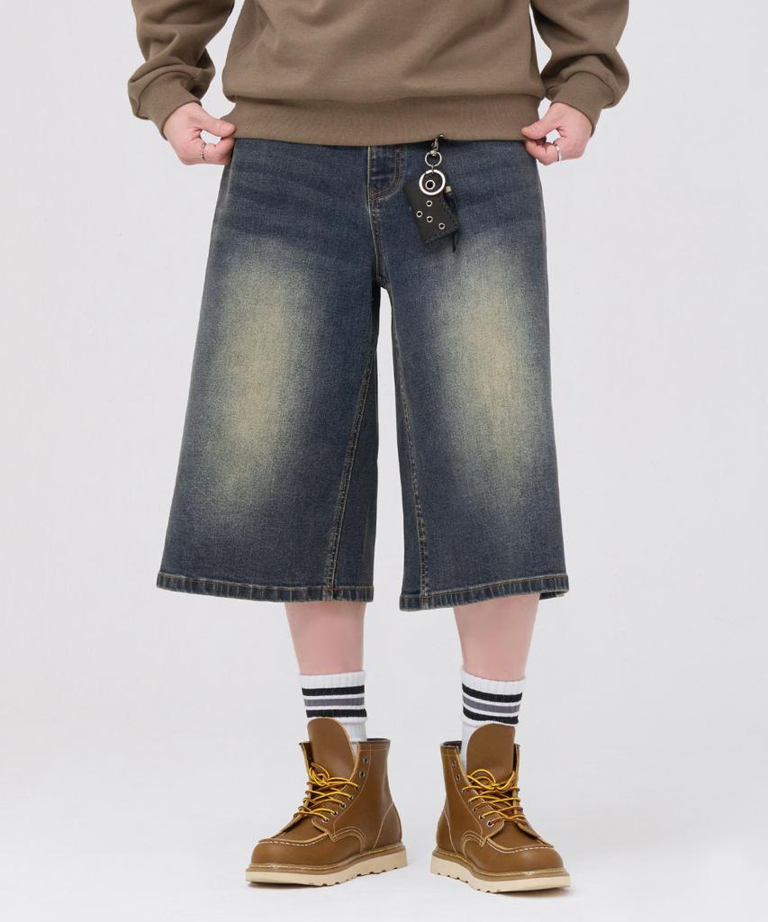 CHASECULT Unisex Bermuda Wide Denim Pants - Navy