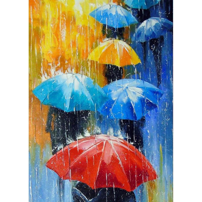 Scandinavian autumn rainy landscape poster, canvas, oil painting for lovers, outdoor wall painting for the modern living room