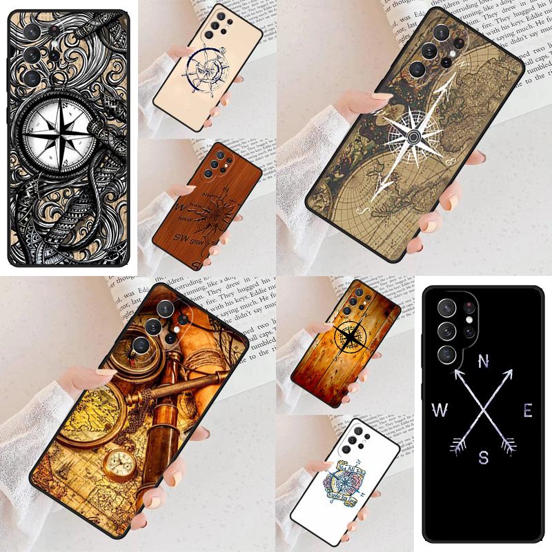 Compass Wanderlust Vintage Map Cell Phone Case for Samsung Galaxy S26 Ultra S25 S24 S23 S22 S21 S20 Note10 Cover