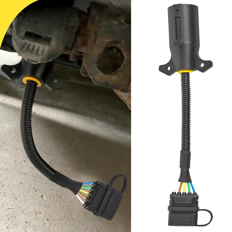 Trailer Plug Adapter, 7-Pin to 4-Pin with Waterproof Cap, 7 Way Round Plug Blade Connector Converts to 4 Way Flat Female Socket