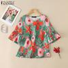 ZANZEA Women Summer V-Neck Casual Floral Print Short Sleeve Blouse