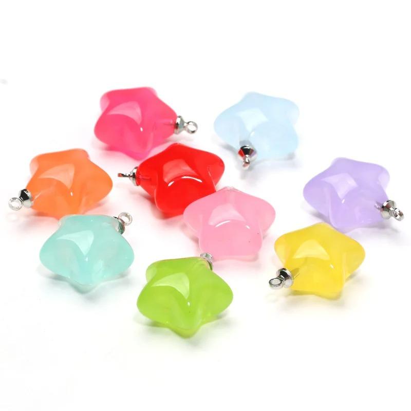 Star Pendants Candy Colored Acrylic Beads Necklaces 10pcs Charms Beads For Jewelry Making DIY Jewelry Beads Keychain Accessories