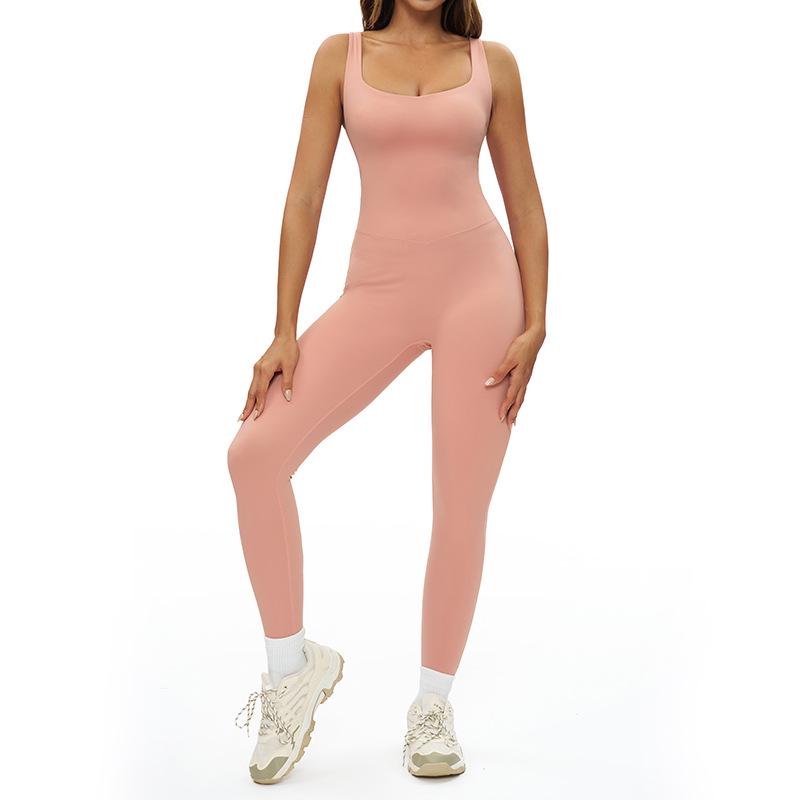 European & American One-Piece Brushed Yoga Bodysuit: Tight-Fitting, Slimming, Sports & Fitness Wear