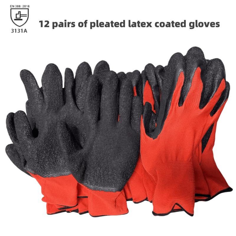 

1/12 пар рабочих перчаток, рифленые перчатки с латексным покрытием, легкие, с хорошим захватом, идеально подходят для легких работ по строительству садовых механизмов XL