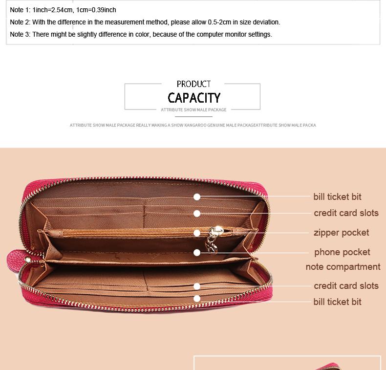 KANGAROO KINGDOM Women Wallet Genuine Leather Long Lady Clutch Purse Zipper Card Holder