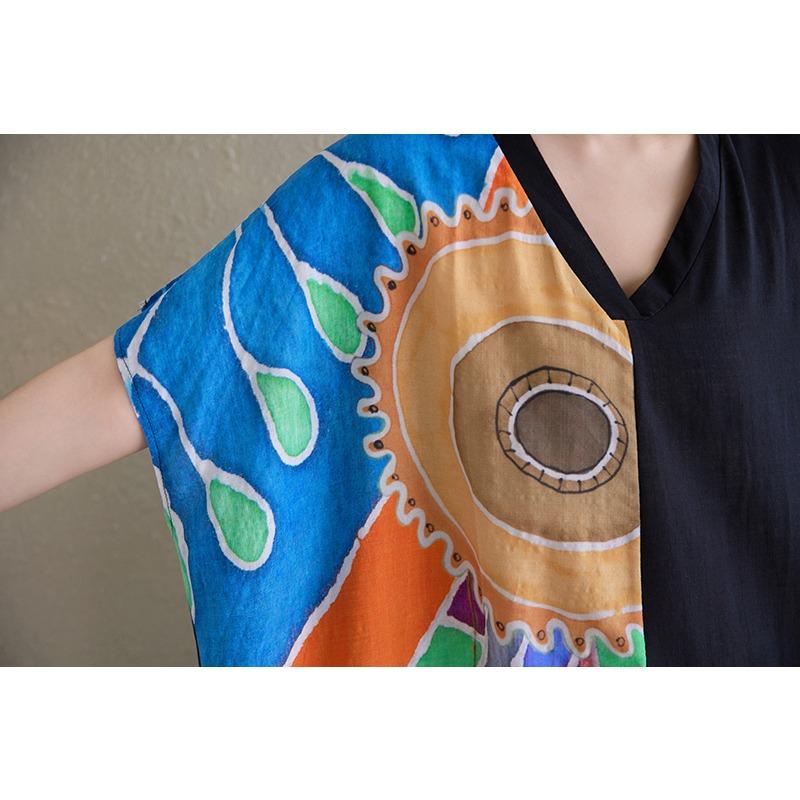 DIMANAF 2025 Summer Women Plus Size Dress Loose Printing Dress Pocket Elegant Basic Vintage Casual Maxi Dress