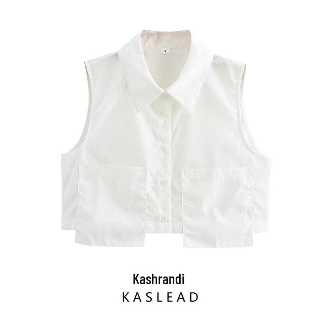 2025 Spring Women's European & American Style Double Pocket Sleeveless Vest