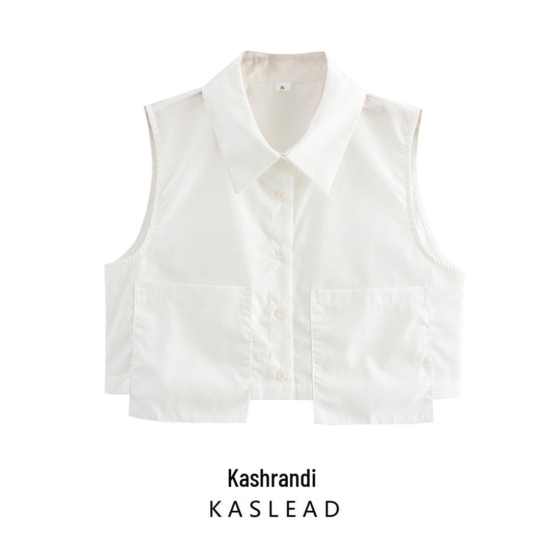 

2025 Spring Women s European & American Style Double Pocket Sleeveless Vest Large білий