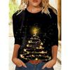 Top cu gât rotund de primăvară și toamnă, cu temă de Crăciun, imprimat 3D, tricouri de damă la modă și casual cu mâneci lungi