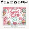 2D Pink Birthday Backdrop "Sweet Sassy and Six!" with Donuts, Cupcakes & Sprinkles Background