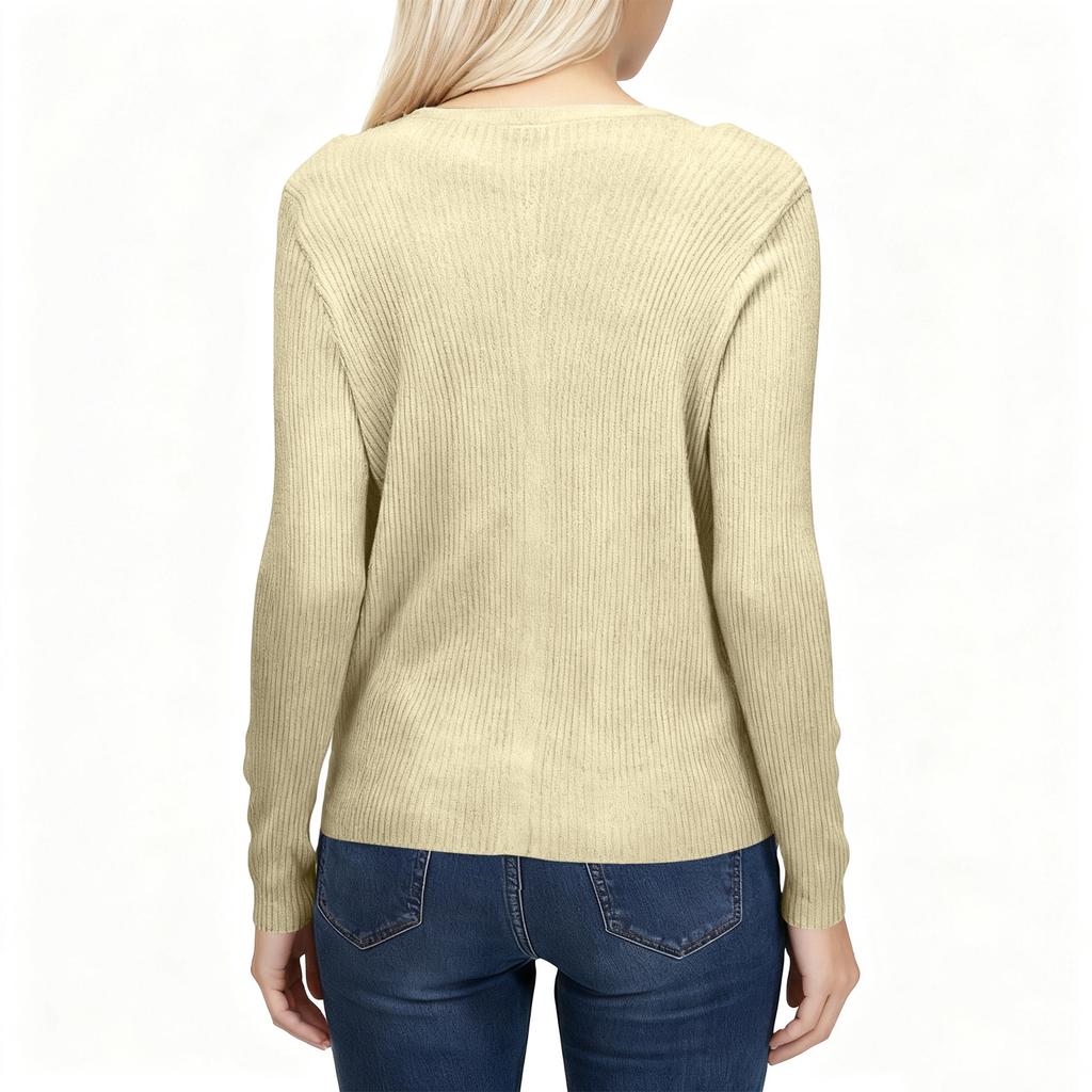 Women's V-neck Thin Long-sleeved Solid Color Short Knitted Sweater Slim Fit Sweater