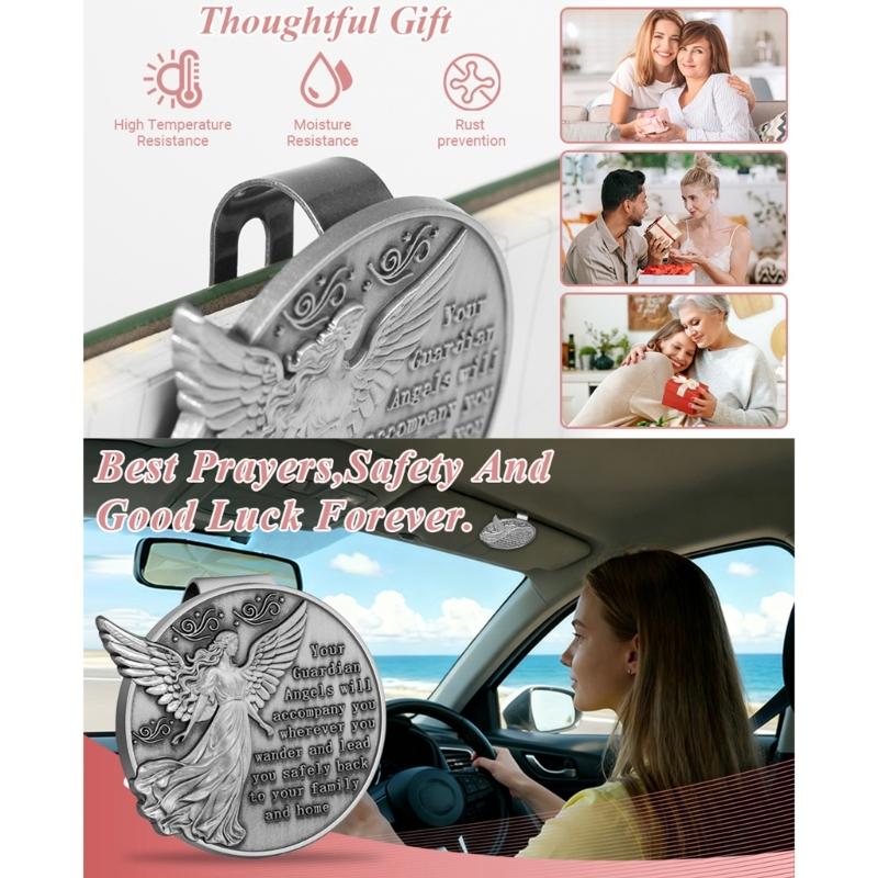 Car Visors Clips Metal Angel Safety Charm Decoration Inspirational Travel Protection Angel Clip Car Accessory
