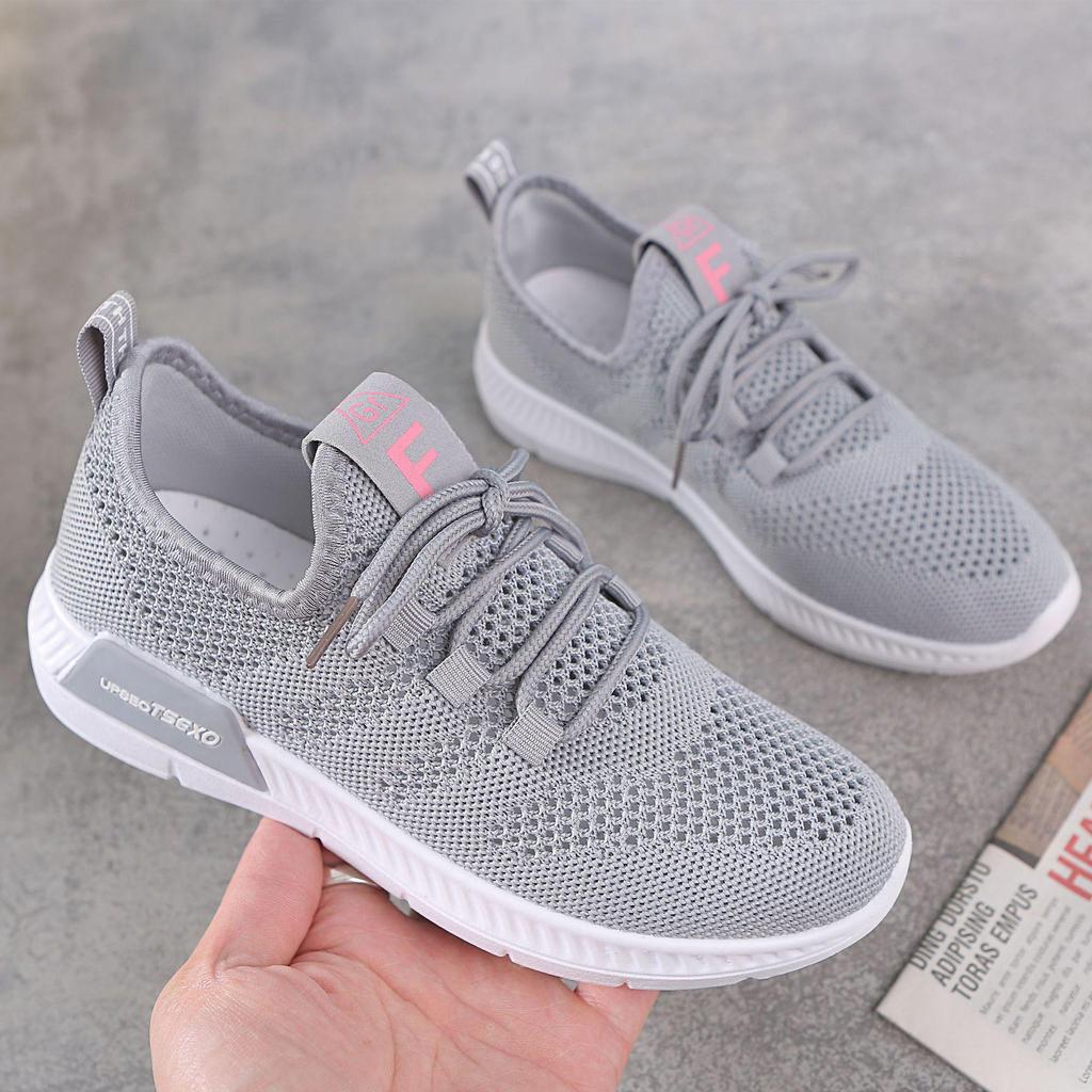 2026 Spring/Summer Women's Knit Casual Solid Color Lightweight Lace-up Flat Shoes - Trendy and Fashionable Sports Style