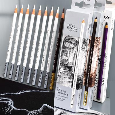 12 Packungen Zeichenkohle-Bleistifte Schüler Kunst Malerei Schreiben Schwarz-Weiß Braun Strich Highlight Puderpinsel
