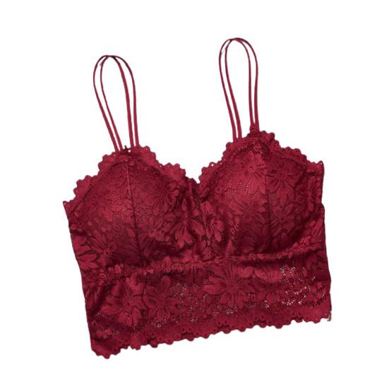 

Spaghetti Straps Beauty Back Lady Bra Wire Free Flower Pattern Lace Push Up Stretchy Bra for Jogging XL вина червоного кольору