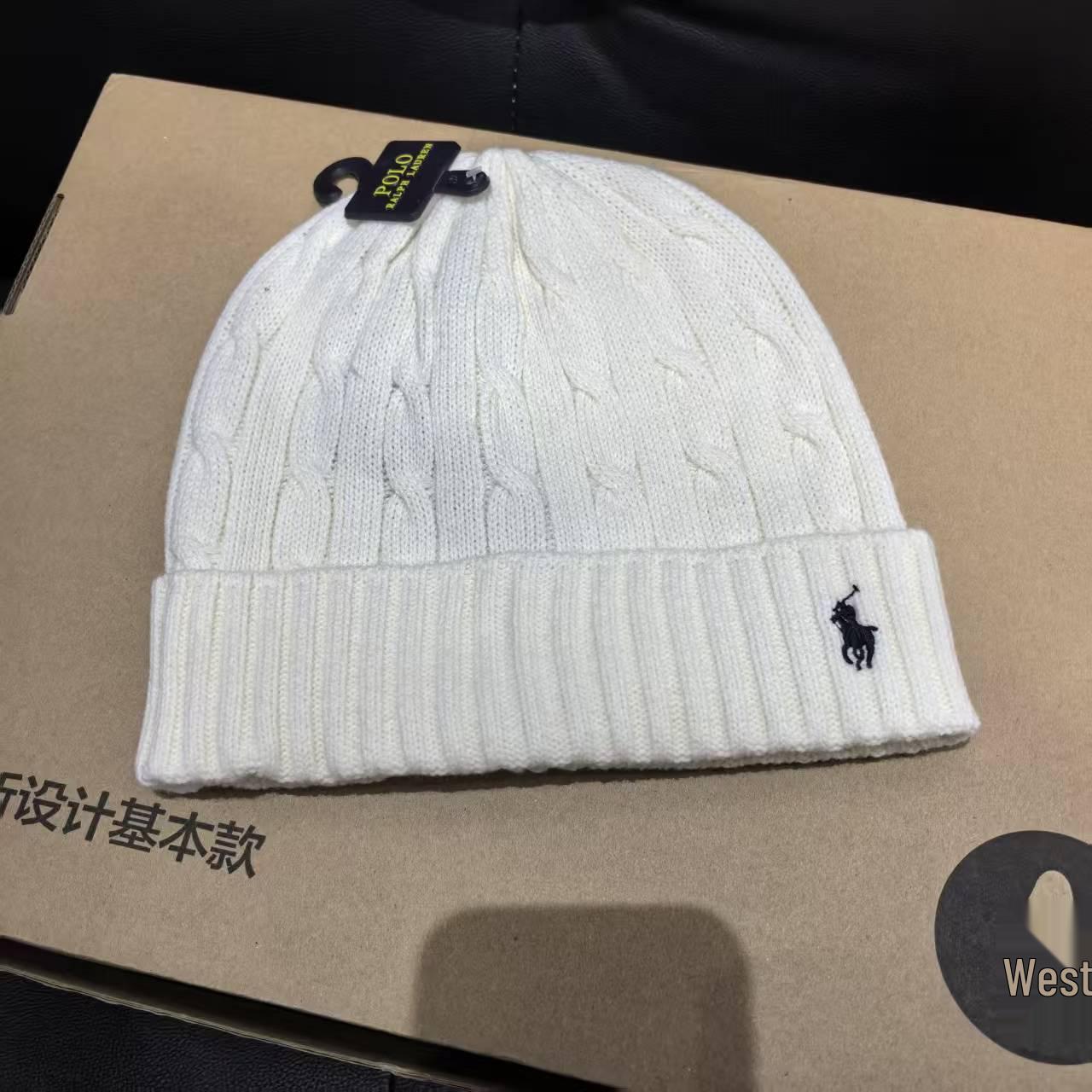 

Унисекс шерстяная шапка-бини с вышивкой логотипа RL - Теплая, Толстая, Осень/Зима