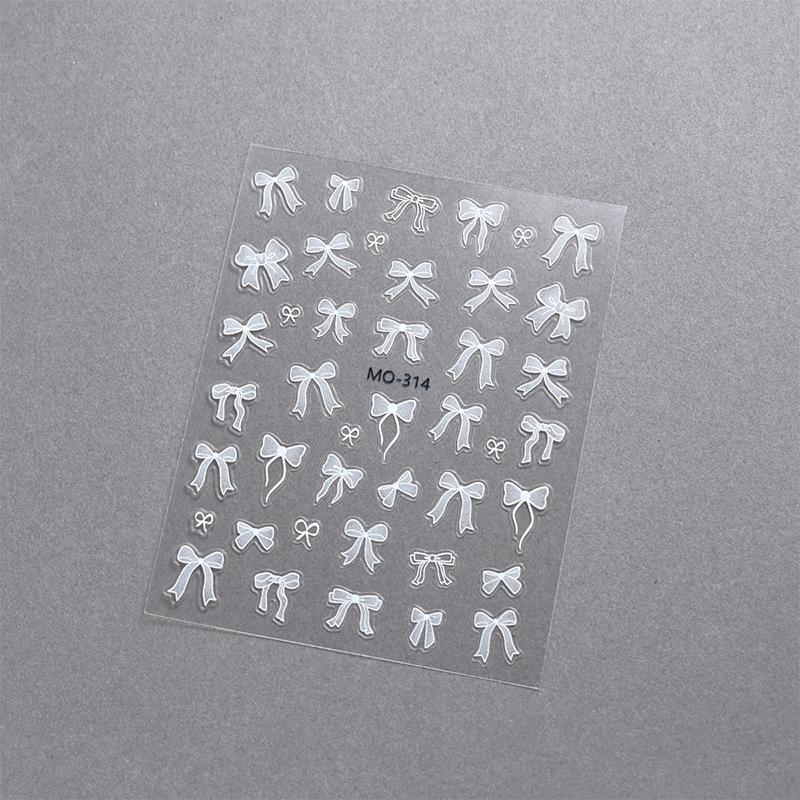 Nail Sticker Ribbon Bow White 3D Thin Diy Nail Art Decals Decoration Pink Bow Pattern Manicure Self Adhesive Nail Decals