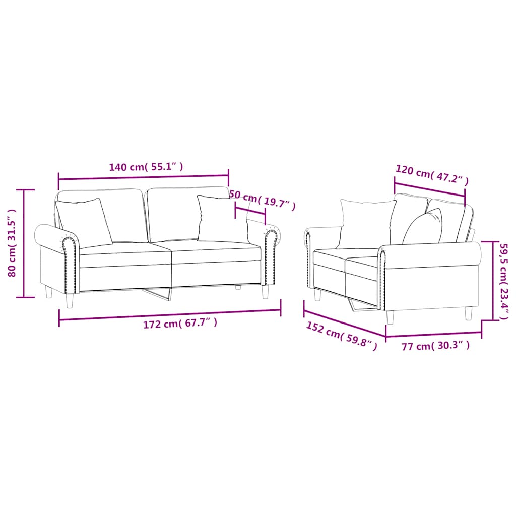 2 Piece Sofa Set with Cushions Brown Velvet