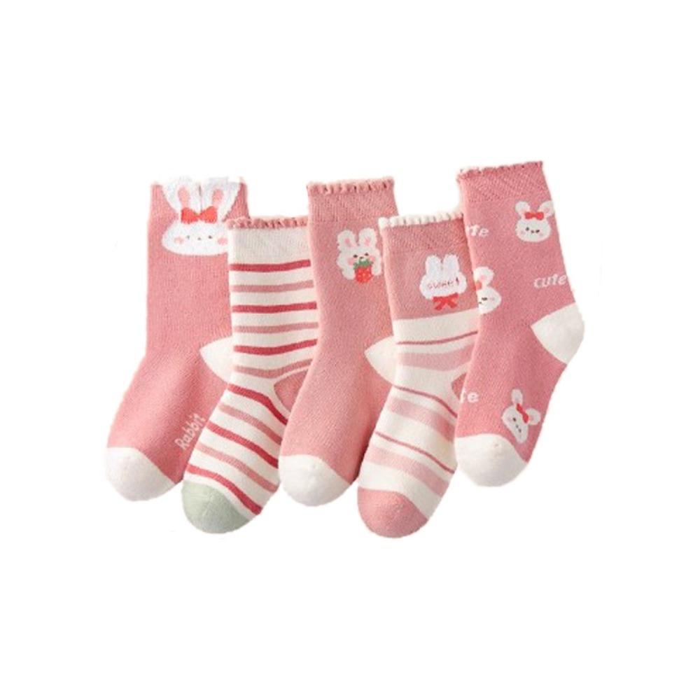 5pairs/1 Set Girls Cute Cartoon Mid Calf Socks Korean Princess Style Kids Versatile Winter