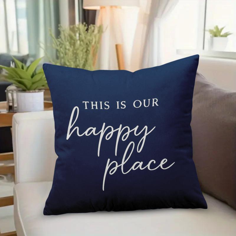 1Pc This Is Our Happy Place Pillow Cover, Polyester 2D Double-Sided Print, Inspirational Quote Design, Cozy Family Home & Car De