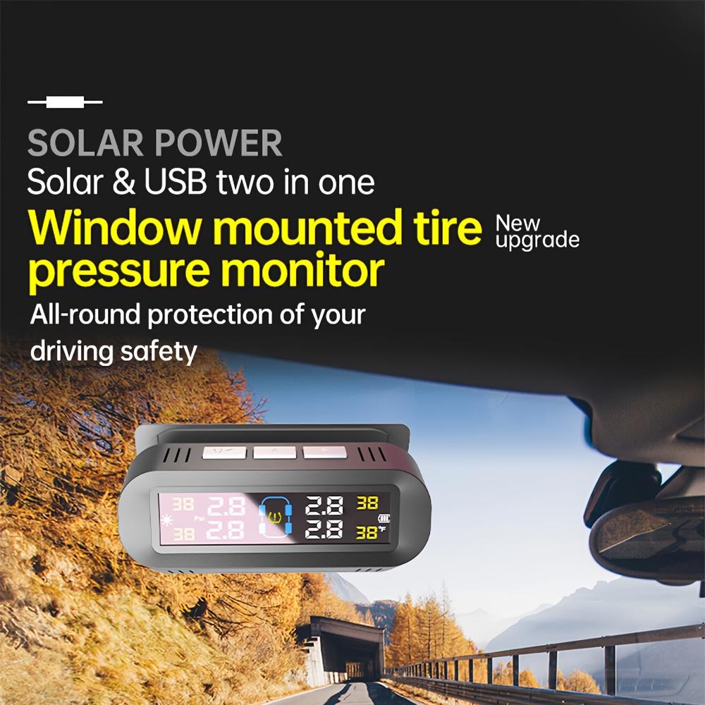 Solar Wireless TPMS Car Tire Pressure and Temperature Monitor with External Sensors