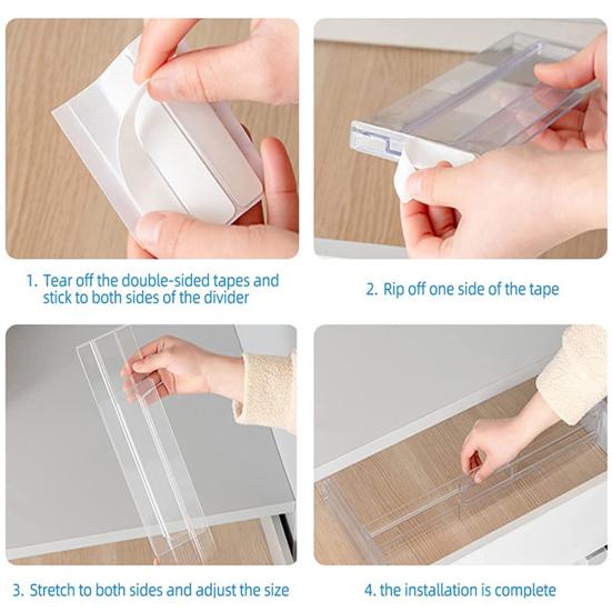 Separator de sertare transparent, lungime reglabilă, durabilitate ridicată, instalare simplă, separator de sertare extensibil