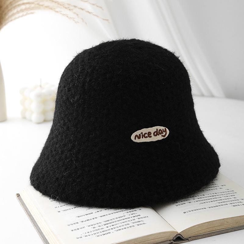 

Легкая теплая вязаная шерстяная панама для женщин, шапка рыбака с ребристым узором для осени и зимы One Size чёрный