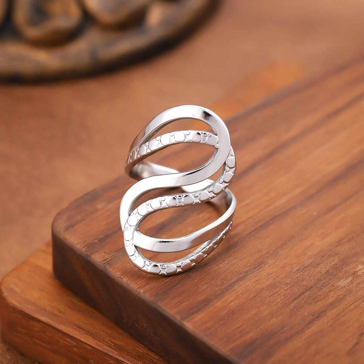 Stainless Steel Twisted Lines Wrapped Opening Rings for Women Men New Hollow Adjustable Snake Shaped Rings Jewelry Accessories