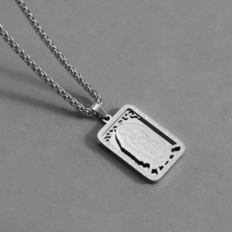 European and American Retro Square Virgin Mary Prayer Necklace Men's and Women's Medal Tags