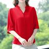 Simple Chiffon Blouse Women Office Lady V Neck Womens Shirts Short Sleeve Summer Tops Loose Female Clothing Blusas 24735