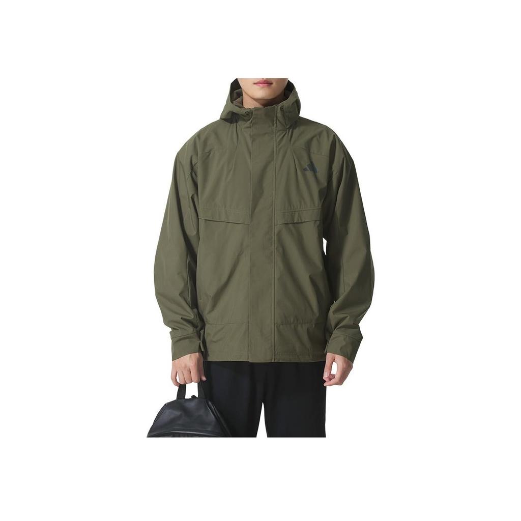 adidas Moderne Tech Warm Wasserabweisend Winddicht Lockere Passform Mit Kapuze Reißverschluss Langarm Jacke Herren Jacke Rock-Olivgrün KB7625