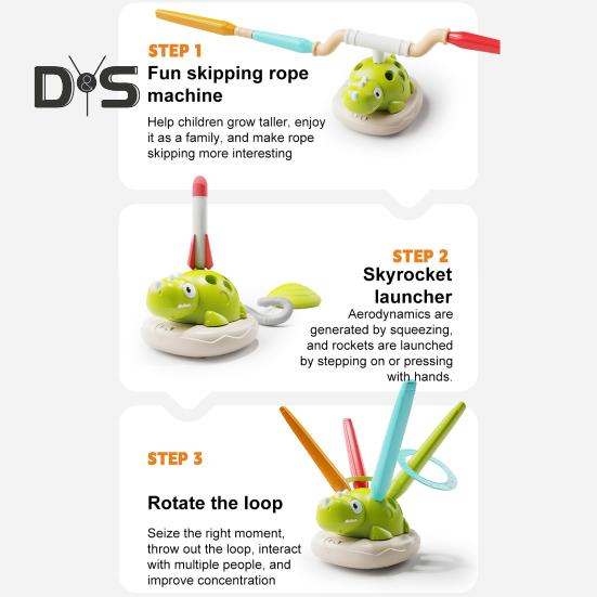 3-in-1-Musik-Hüpfspielzeug, Ringwurfspiel, Stampf-Raketenwerfer für Kinder, Sport-Fitnessspielzeug für drinnen und draußen, mit Fernbedienung, für Mädchen und Jungen im Alter von 4–8 Jahren