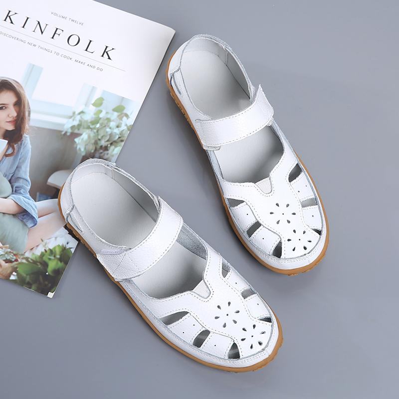 

Летние женские сандалии большого размера, женские закрытые пляжные туфли, сандалии из натуральной кожи 44 белый