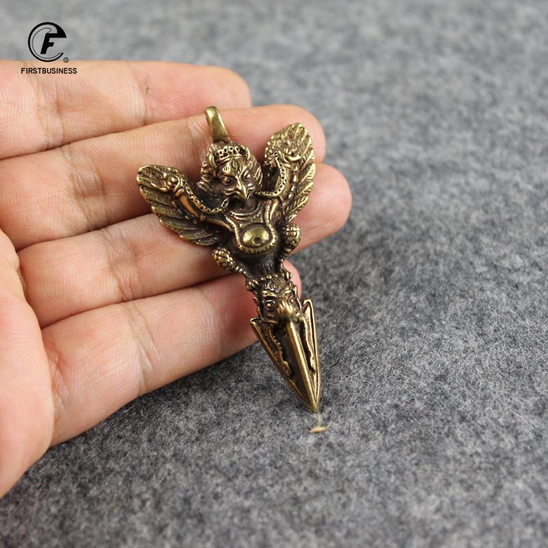 Retro Copper Tibetan Supplies Exquisite Roc Garuda Golden-Winged Peng Bird Vajra Amulet Pendant Charm Keychains Tea Deedle