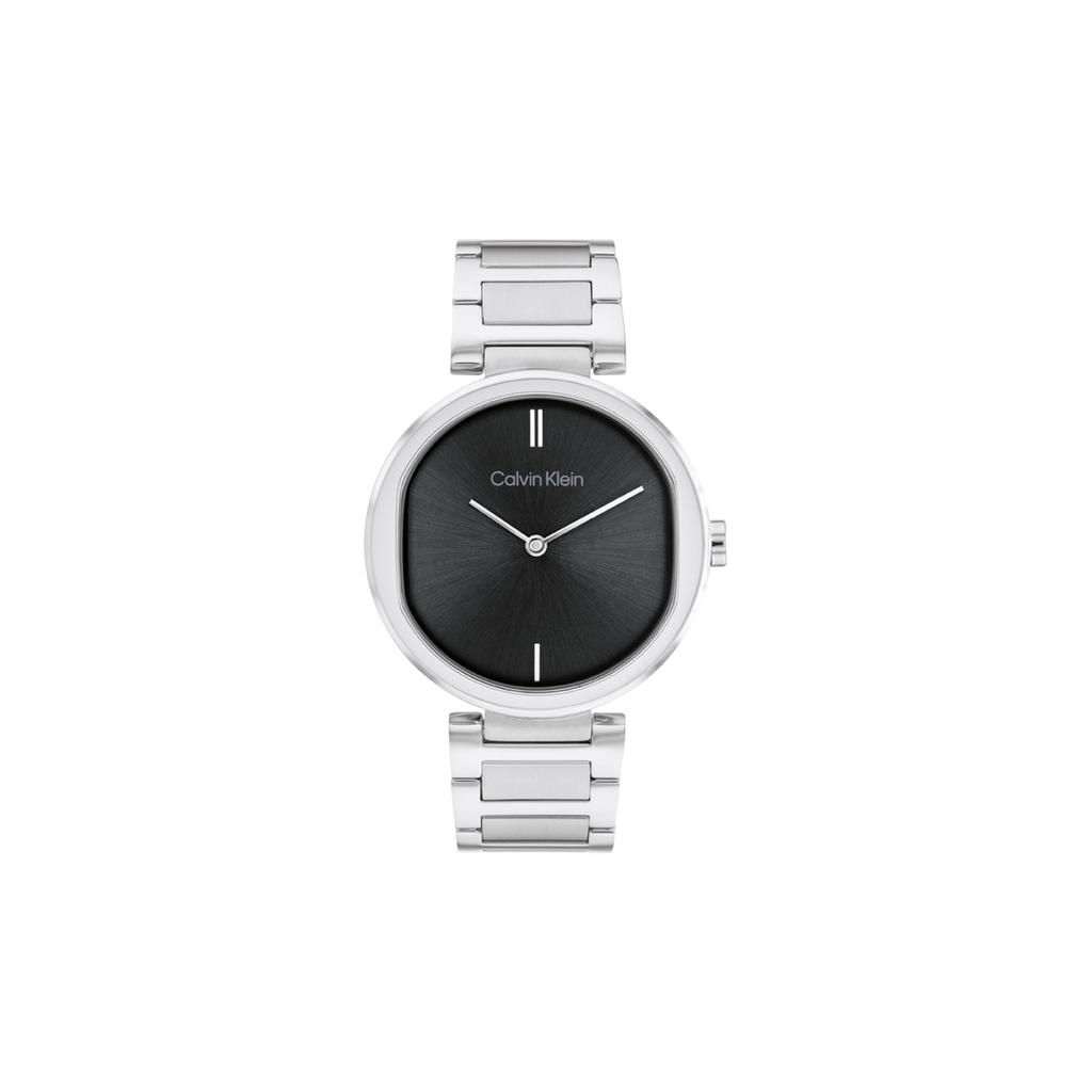 Calvin Klein Elegant Two-Tone Stainless Steel Watch Fashion Quartz Movement Steel Band 36 Black Dial 30M Water Resistant Women watches 25200249