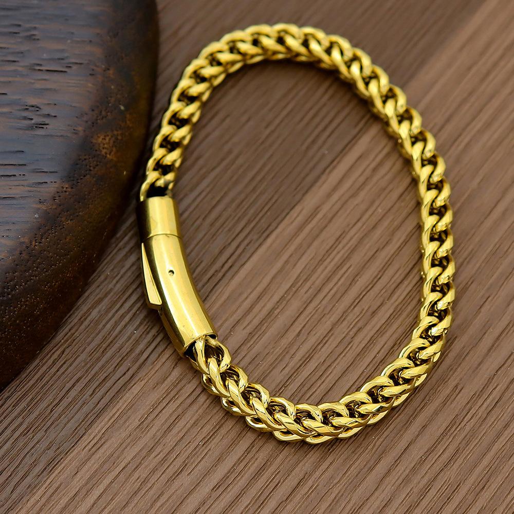 Hip Hop Titanium Steel Bracelet 6Mm Spring Snap Buckle Stainless Steel Front And Back Chain Personalized Men'S Bracelet
