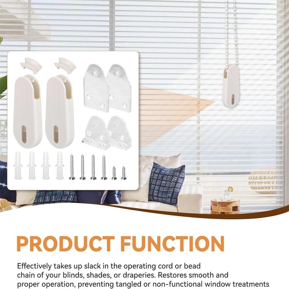 2 Sets White No Drill Curtain Drawstring Tightener Fixed Handle Roller Suitable For Blinds Pull Rope Home Decoration