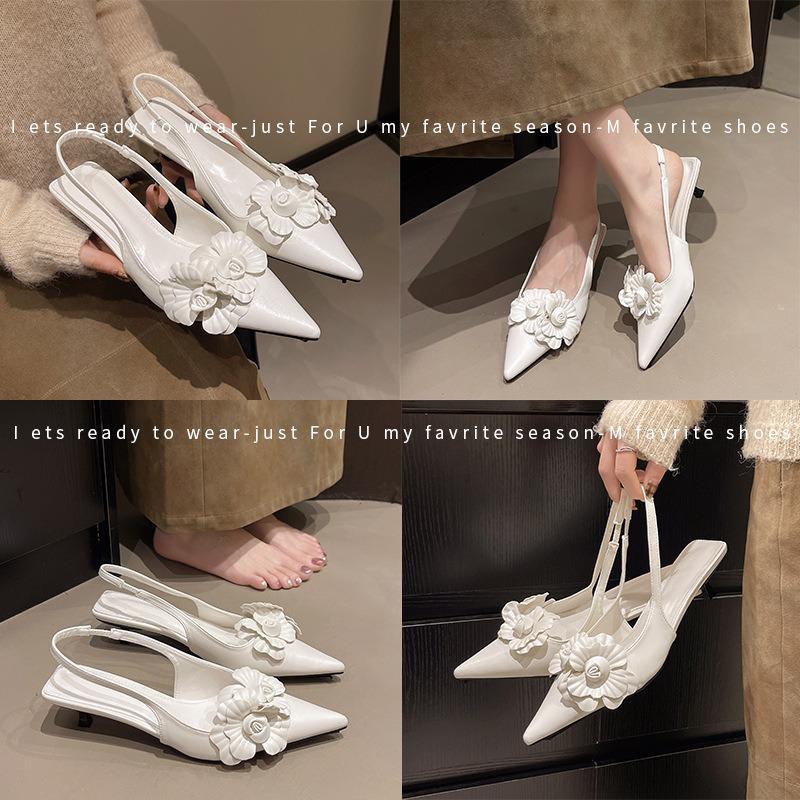 Fashion Women's High Heel Sandals Elegant Flower Design Sandals Sexy Pointed Toe Slingback Pumps Mules Pumps Shallow Mouth Single Shoes