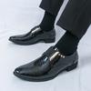 Fashion New Gentleman Black Gold Blue Loafter For Men Rivet Pointed Glossy Patent Leather Shoes Casual Formal Wedding Dress Footwear