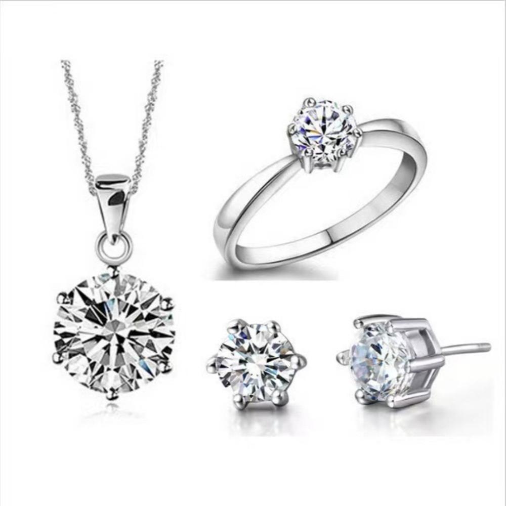 Luxury Six-clawed Moissanite Necklace Ring Earring Set 1-carat Shiny Wedding Jewelry for Women Bride