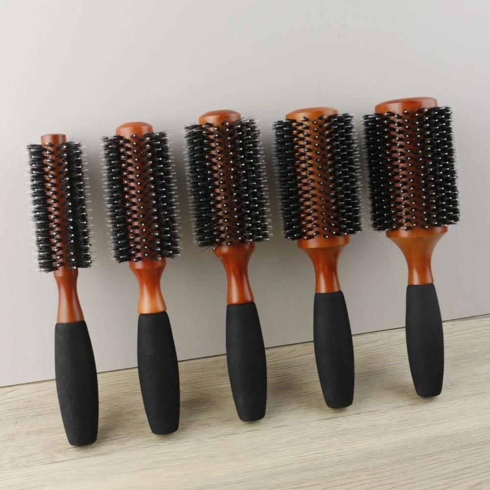 Wooden Handle Round Hair Brush 5 Sizes Styling Hair Brush Professional Boar Bristle Brush Home Use