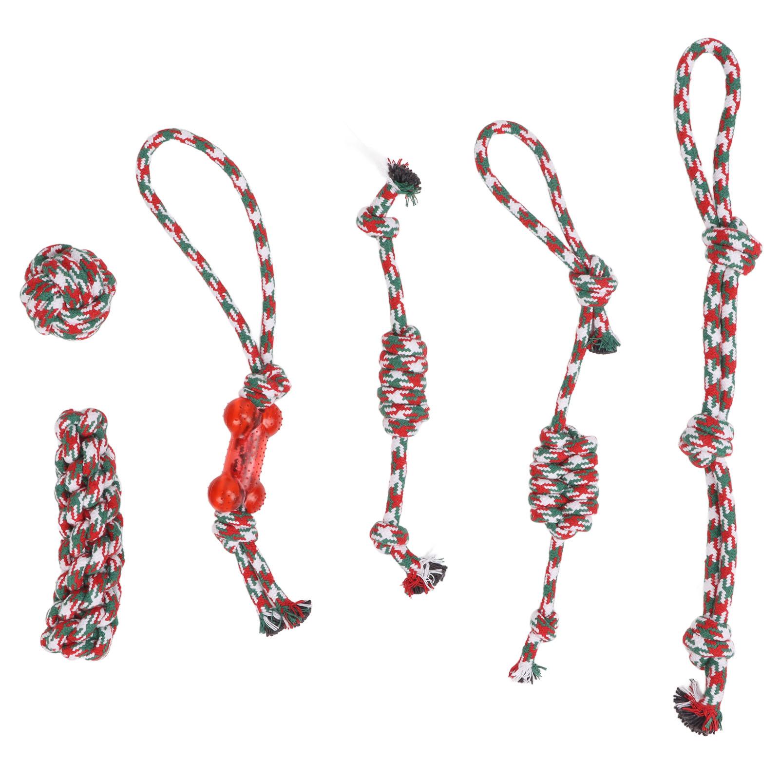 

6pcs Pet Cotton Rope Toy Interactive Christmas Dog Rope Toys for Dog Chewing Teething