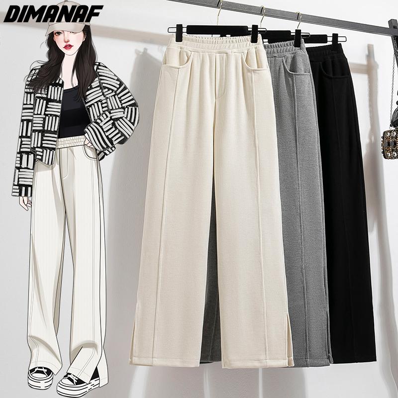 DIMANAF 2023 Plus Size Winter Lange Broek Vrouwen Elastisch Effen Casual Los Volle Lengte Basic Dame Broek Broek Katoen Dik A