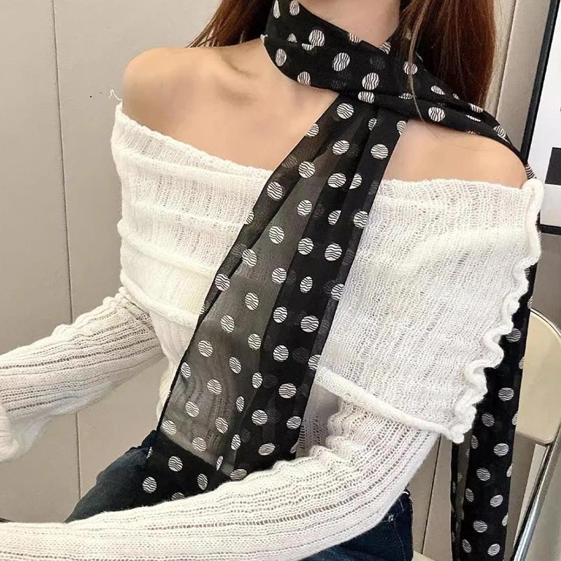 new Korean version ins chiffon polka dot long scarf women's printed high-end versatile accessory scarf neck scarf