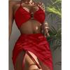 Rim Bikini Three-piece Split Bikini Pleated Women's Swimsuit