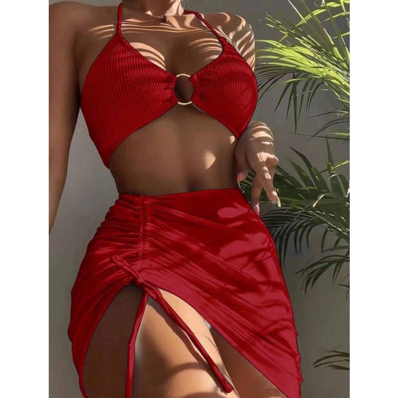 Rim Bikini Three-piece Split Bikini Pleated Women's Swimsuit