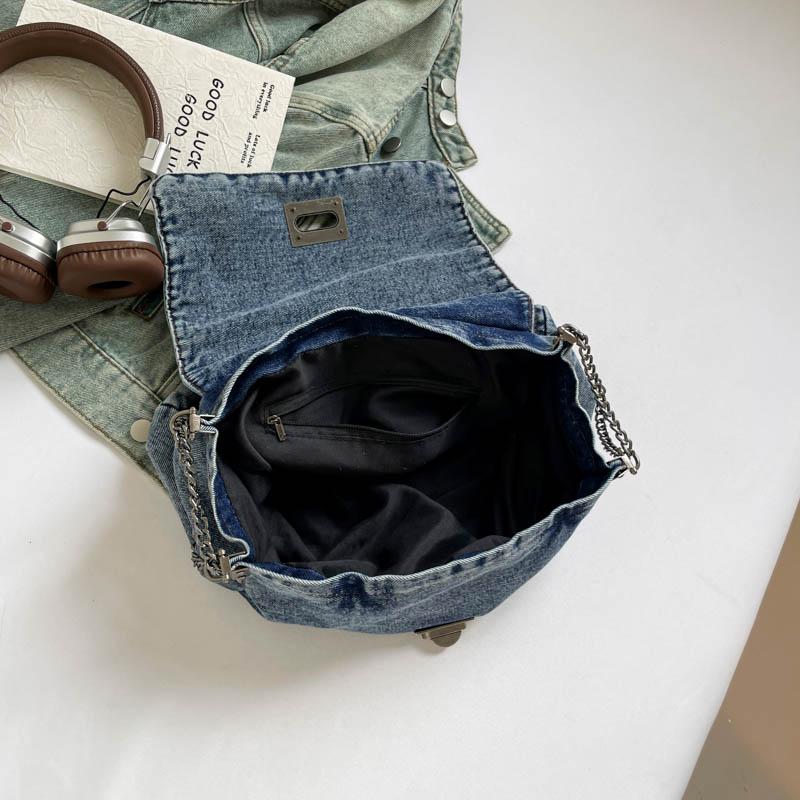 Vintage Denim Bag Women's Chain Shoulder Bag Large Capacity Commuter Tote Bag