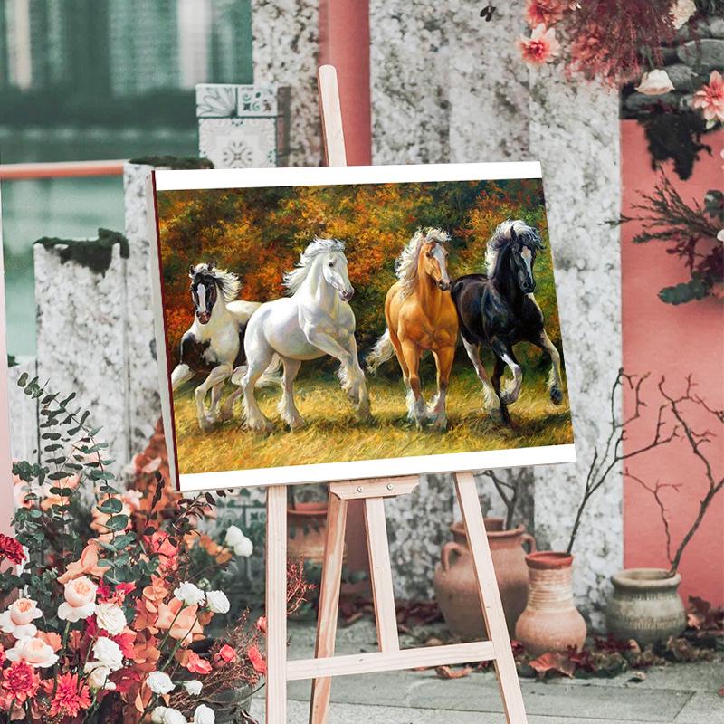5D Digital Oil Painting of Galloping Horses - Living Room & Bedroom Art (No Frame)