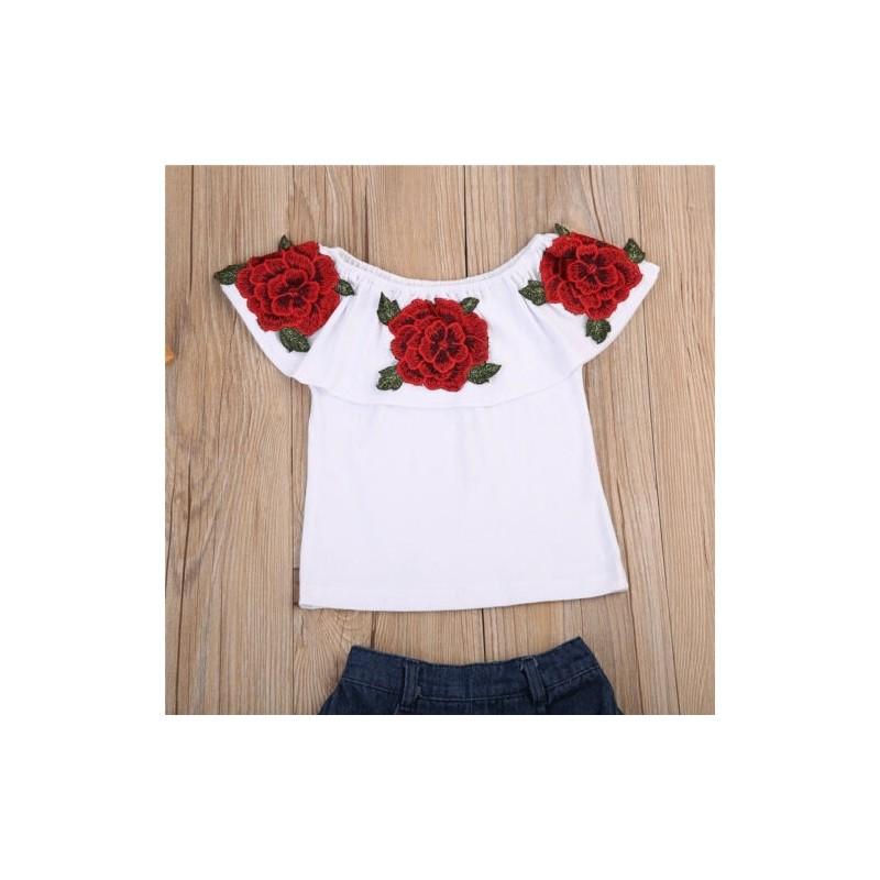 Entzückende Kleinkind Baby Mädchen Blumen Oberteile Jeansshorts Outfits Premium Qualität